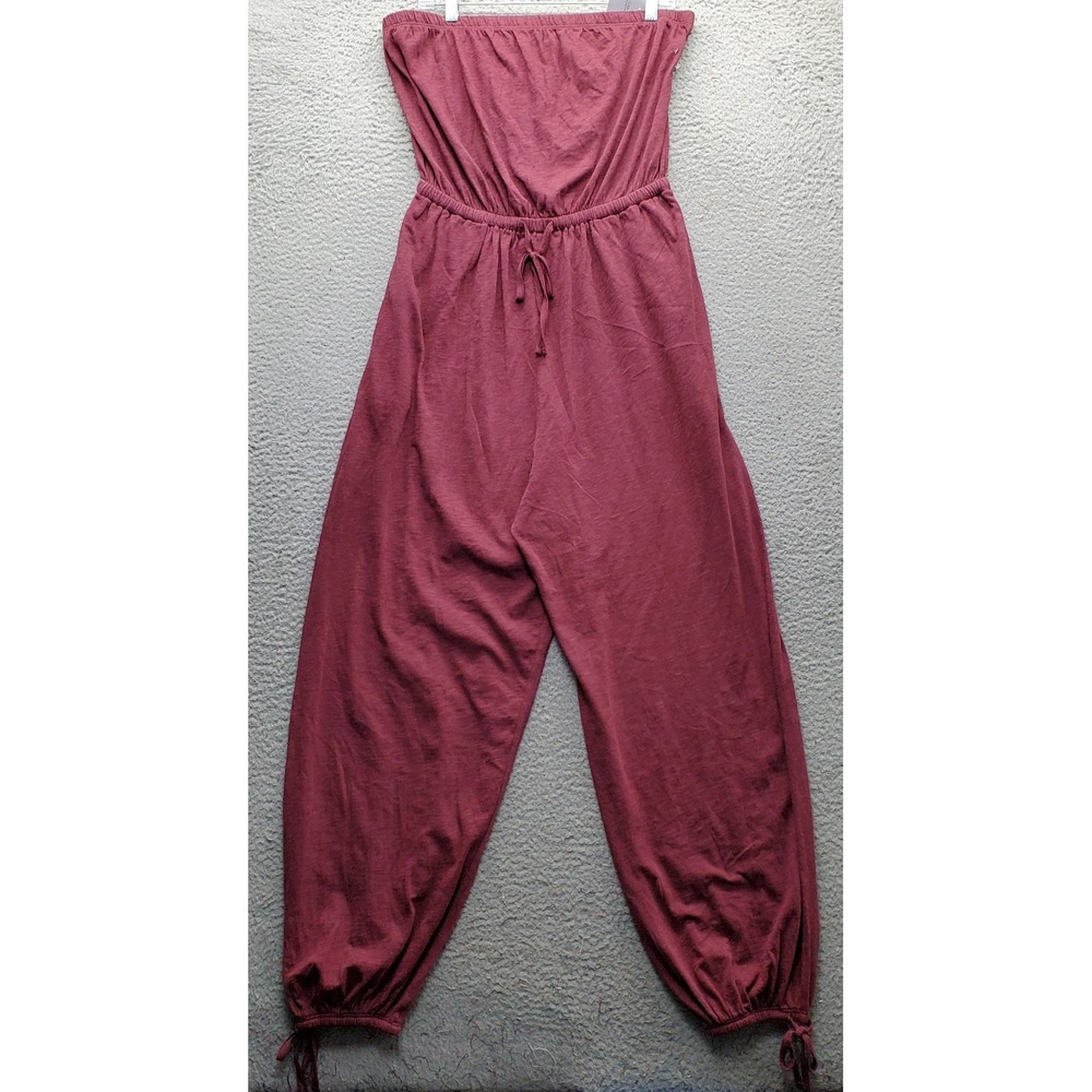 American Eagle Sunchaser Strapless Jumpsuit Womens M Burgundy Drawstring Waist
